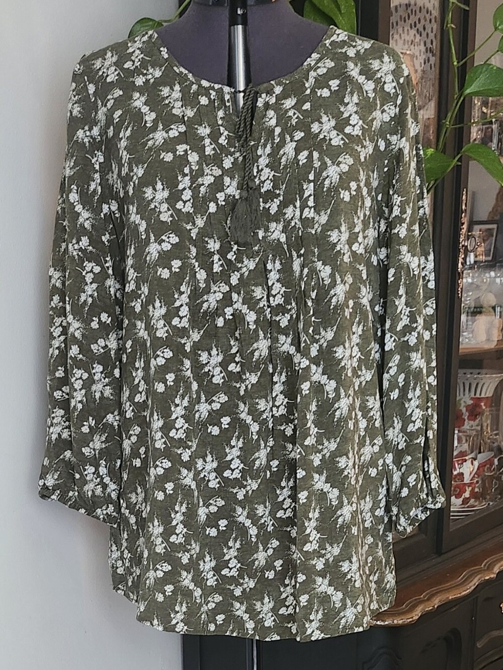 Soft Womens Tunic Sonoma Size L Hunter Green Floral With Tassels
